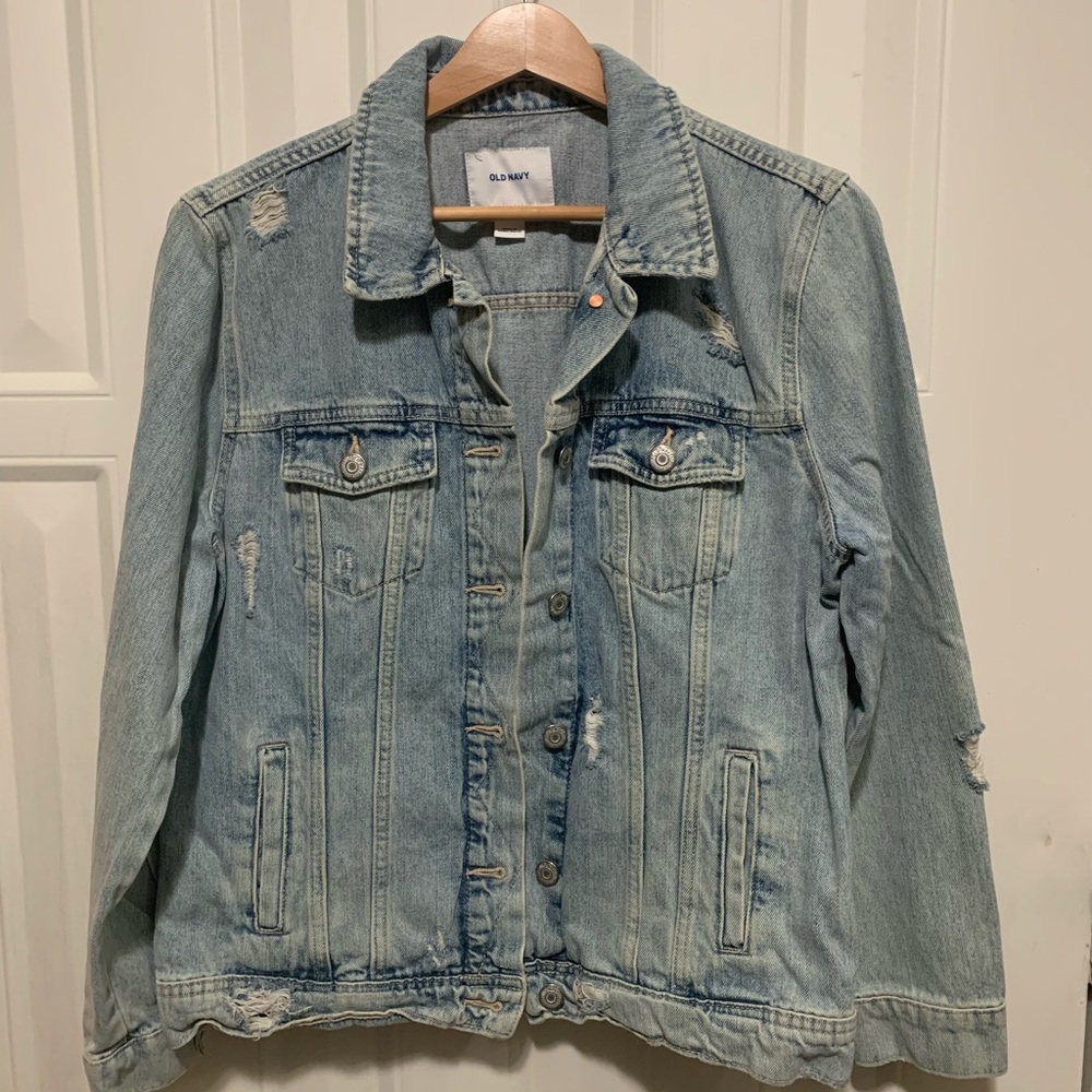 EUC Old Navy Light Wash Distressed Denim Jacket Large